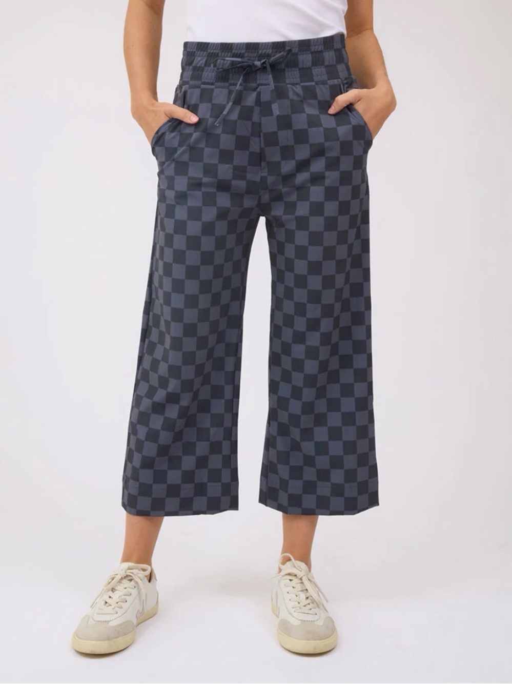 Albion Audrey Wide Leg Pants, Black and Grey Checkers Size Small Tall